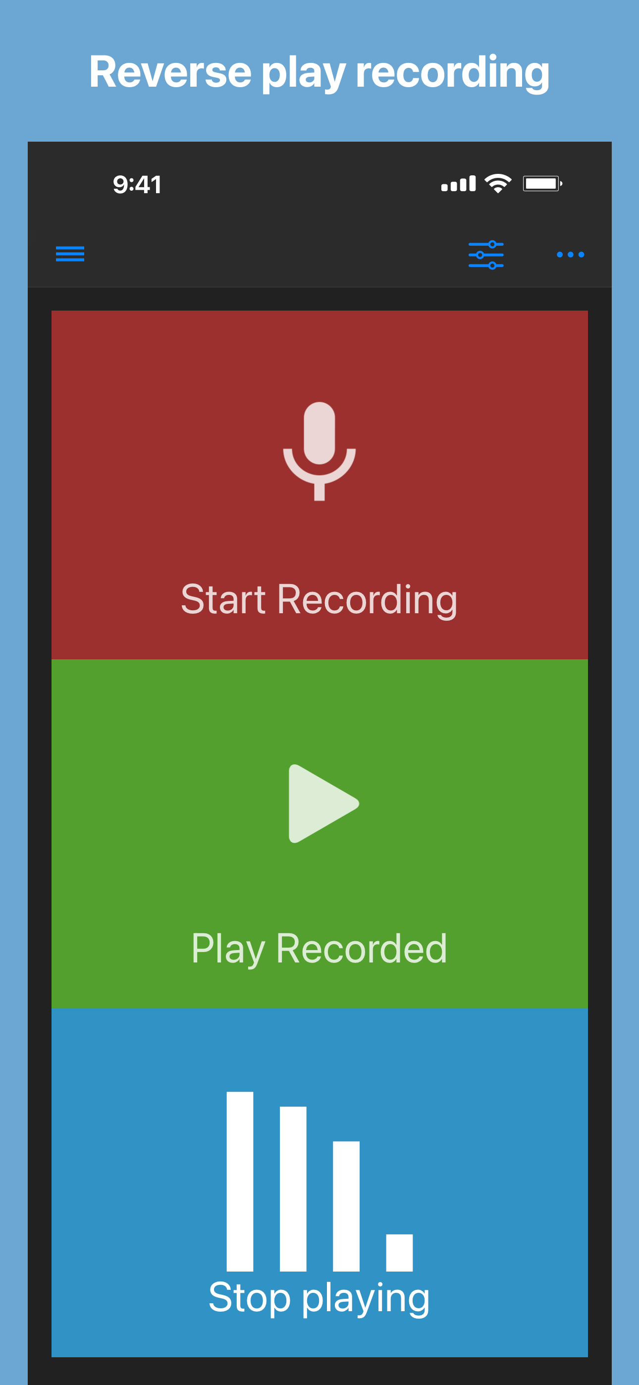 Playing audio recording in reverse